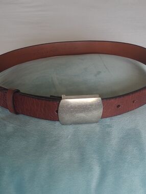 Bosca Brown Leather Belt with Silver-Tone Rectangular Buckle NWT.